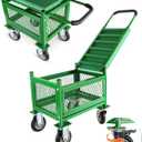 Garden cart with seat and Wheels - Lockable 360 Swivel Wheels & HeavyDuty  Foam Handle Grip, Large Mesh Storage Basket  Comfortable Garden Rolling Seat for Seniors, Patio, Lawn & Yard