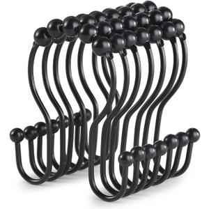 Shower Curtain Hooks, Goowin Shower Curtain Rings, Stainless Steel Black Shower Curtain Hooks, Shower Curtain Rings Rust Proof, Free Sliding Double Shower Hooks for Shower Curtain & Liners (Black)