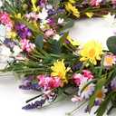 J'FLORU Spring Wreath 24 Inch Summer Wreaths for Front Door Artificial Flower Wreath with Daisy and Lavender for Indoor Outdoor and Easter Celebration