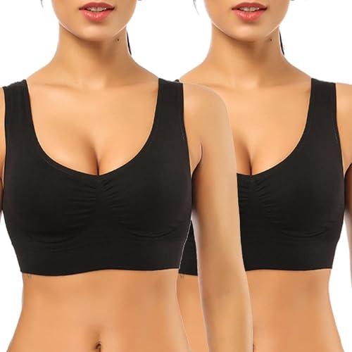 BESTENA Sports Bras for Women, 2 Pack Seamless Removable Pads Sleep Bras, Yoga Bra, Comfort Bra, Small