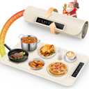 Warming Mat for Food - Electric Silicone Food Warming Tray for Buffet, Rollable Food Warmer Mat for Countertop, Fast Heating Mat with Timer and 4 Heat Levels, Portable Heating Pad for Parties Family (Beige)
