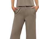 SAMPEEL Two Piece Sets for Women Summer Outfits Lounge Sets Mock Neck Tops Wide Leg Crop Pants Vacation Travel Outfits (Beige, XL)