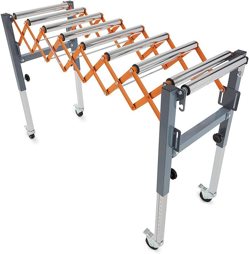Bora Portamate Adjustable Conveyor Roller Stand Infeed / Outfeed Support Expandable Gravity Conveyor 300 lbs. Weight Capacity Locking Swivel Castor Wheels PM-2700