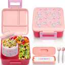 Bento Lunch Box for Kids with 8oz Soup Thermo Leak-Proof Lunch Food Containers with Snack Sauce Container for Kid Girls Boys to School (Pink Mermaid)