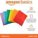 Amazon Basics Heavy Duty Plastic Folders with 2 Pockets for Documents, Letter Size Paper, School Supplies Organization, Assorted Colors, Pack of 12
