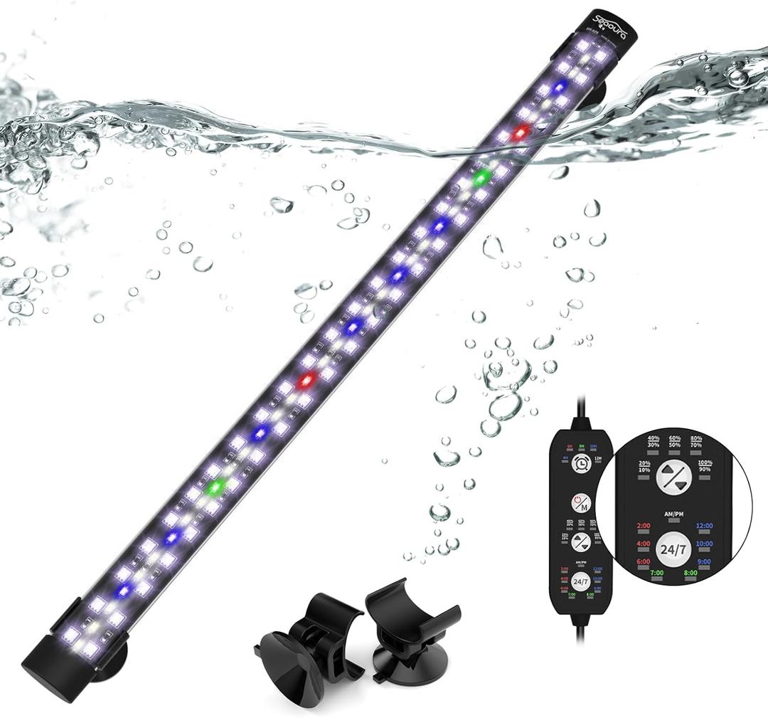 Submersible Aquarium Light for 20 to 35 Inch Fish Tank, 24/7 Cycle Fish Tank Light with Timer, Aquarium Plant Light with Full Spectrum+7 Single Colors, Auto On/Off, Adjustable Brightness (18.9 Inch length)