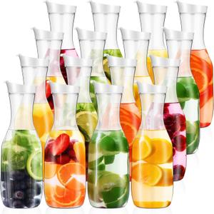Skylety 16 Pcs 50 oz Clear Water Carafe with Flip Top Lid, Plastic Juice Containers Mimosa Bar Supplies Beverage Pitcher for Water, Juice, Iced Tea, Milk, Lemonade and Other Beverages (White)
