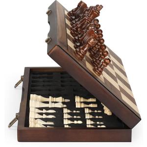 Magnetic Wooden Chess Set for Adults Kids 17'' Chess Board with Handmade Pieces, Folding Portable Travel Unique Chess Sets Game for Tournament Professional Beginner