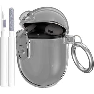 OTOPO Lock Case for Google Pixel Bud A-Series (2021) / Pixel Buds 2 Clear Case (2020) with Cleaner Kit, Soft TPU Transparent Protective Pixel Bud A and Buds 2 Cover Men Women with Carabiner, Black