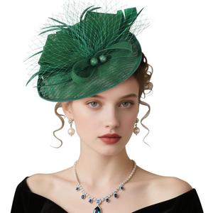 DRESHOW Fascinators Hats for Women Tea Party Hat Vintage Derby Pillbox Kentucky Hat Church Cocktail Headwear (Green)