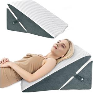 Bed Wedge Pillow for Sleeping, Adjustable Wedge Pillow Set for After Surgery, Elevated Triangle Pillow for Acid Reflux and Back Pain Relief, Post Surgery, Snoring, Back Support (White/Gray-01)