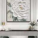 Hand Painted White Flower Oil Painting for Kitchen, Large 3D Floral Canvas Wall Art for Living Room, Framd Modern Wall Decor for Bedroom,Office Home Decor 32" x 32" (GSD-404)
