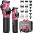 VGRPRO Professional Hair Clippers for Men, Professional Barber Clippers and Trimmer Set, Cordless Hair Clippers for Hair Cutting with Package Case, Powerful 9000 PRM Rechargable Electric (Pink)