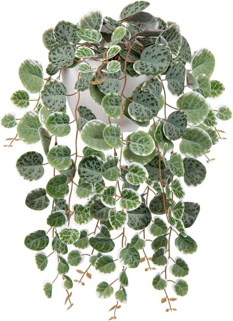 Briful Faux Hanging Plants Indoor 17'' Artificial String of Heart Plants with Semicircle Wall Mount Planter Faux Draping Vine Plants for Home Office Bathroom Hanging Decor (Green White)
