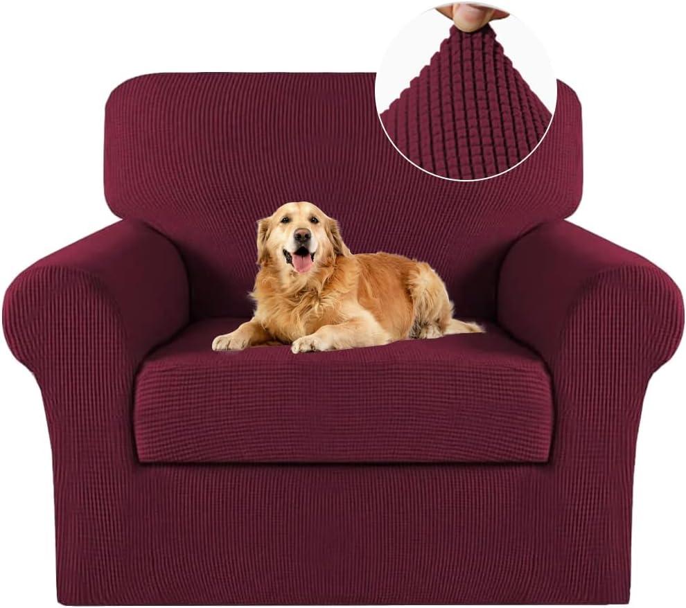 Turquoize 2 Piece Chair Covers Chair Slipcovers For Living Room Armchair Sofa Covers Chair Couch Cover with Arms Washable Furniture Protector for Chairs Feature Thick Jacquard Fabric (Chair, Burgundy)