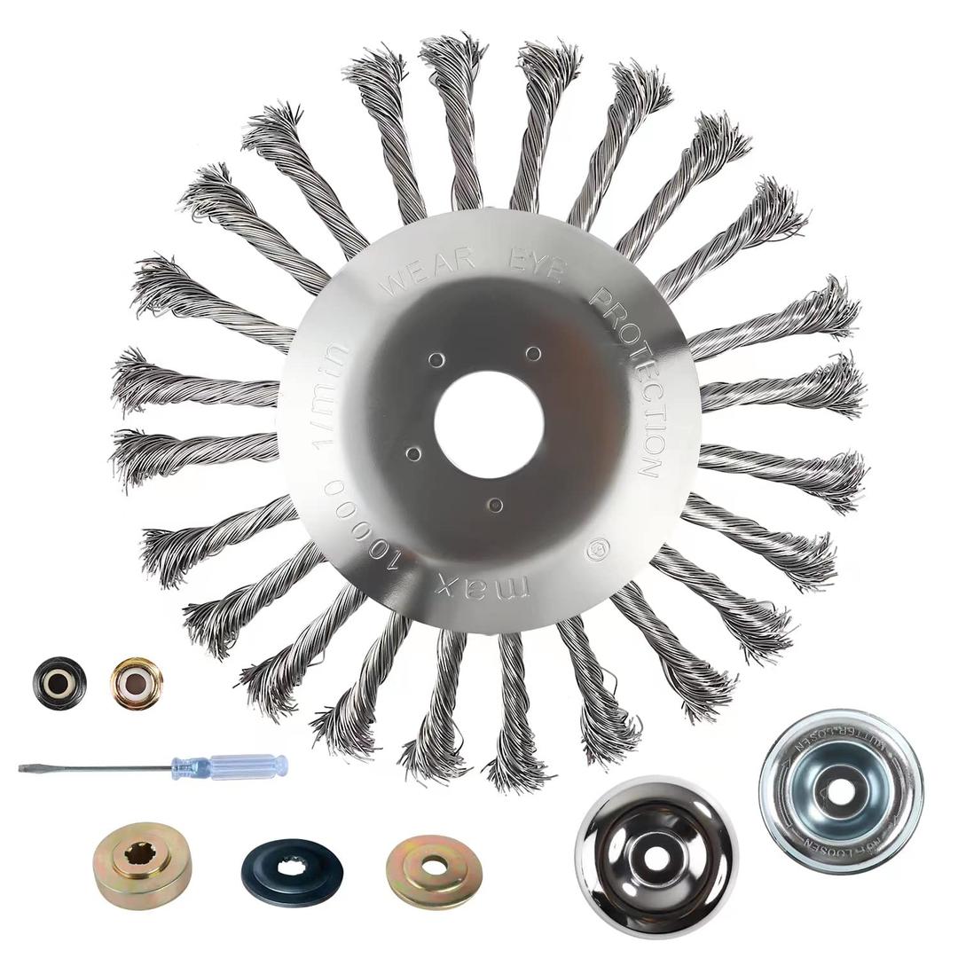 8 Inch Steel Wire Rotary Brush Cutter Trimmer Head,Universal Replacement Weed Blade Cutter for String Trimmers, Gardening Lawnmower, Moss & Rust Removal,Compatible with Stihl,Husqvarna (Silver)