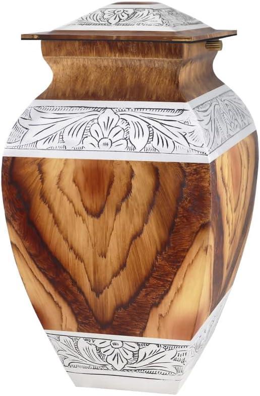 Urn for Ashes for Women & Male, Cremation Urns for Human Ashes Adult Female and Man, Funeral Decorative Urns, Large Square Model, Brown Wood Texture, Burial, Aluminium - Full Size