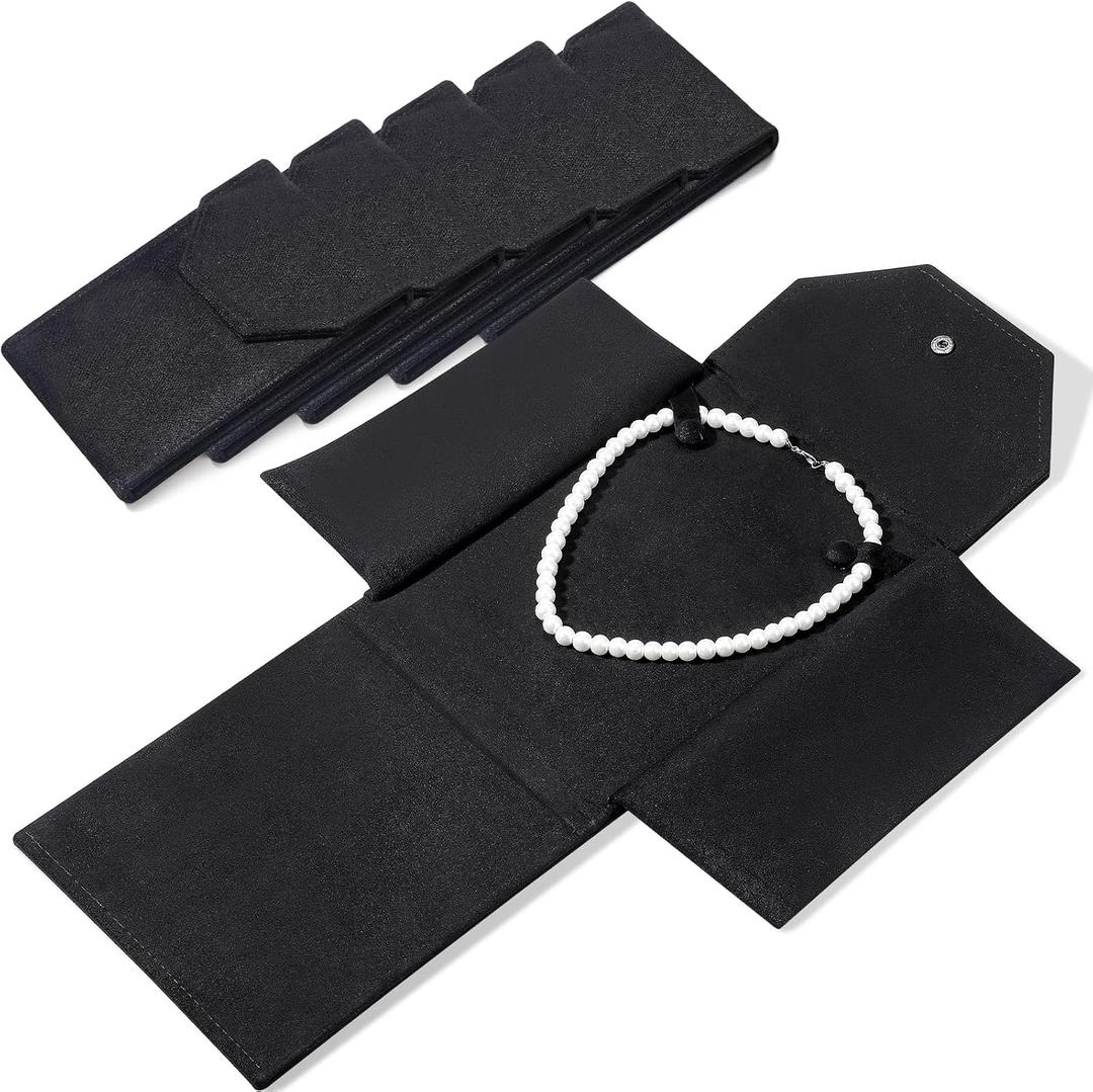 Kenning 6 Pcs Velvet Necklace Jewelry Display Folder Travel Necklace Organizer Women Pearl Jewelry Pouch Gift Bag (Black)