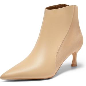 Coutgo Womens Kitten Heel Ankle Boots Pointed Toe Side Zipper Fall Winter Booties Shoes (9, Khaki)