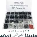 1000pcs Universal RC Screw Kit Screws Assortment Set, Hardware Fasteners for Traxxas Axial Redcat HPI Arrma SCX10 Losi 1/8 1/10 1/12 1/16 Scale RC Cars Trucks Crawler (1000pcs RC Screws)