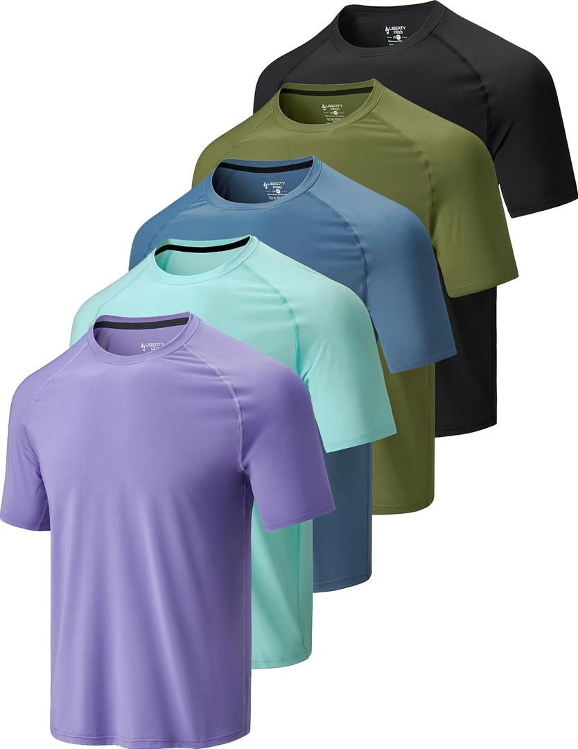 5 Pack Men’s Active Quick Dry Crew Neck T Shirts | Athletic Running Gym Workout Short Sleeve Tee Tops Bulk (L)
