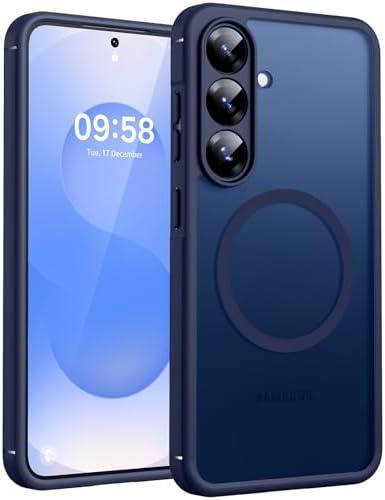 TOCOL for Samsung Galaxy S25 Case, Compatible with MagSafe, Blue | Built-in Magnets, Full Camera & Military-Grade Protection, Anti-Slip Shockproof Slim Translucent Matte Back Phone Cover, Pack Of 3
