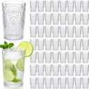 Plastic Vintage Drinking Glasses - 16 oz Stemless Ribbed Highball Glasses Bulk Embossed Reusable Cups for Water Beer Cocktails Juice Wedding Bridal Shower Birthday Event Party(Clear,100 Pcs), 3.1 inch /8 cm x 5.1 inch / 13 cm
