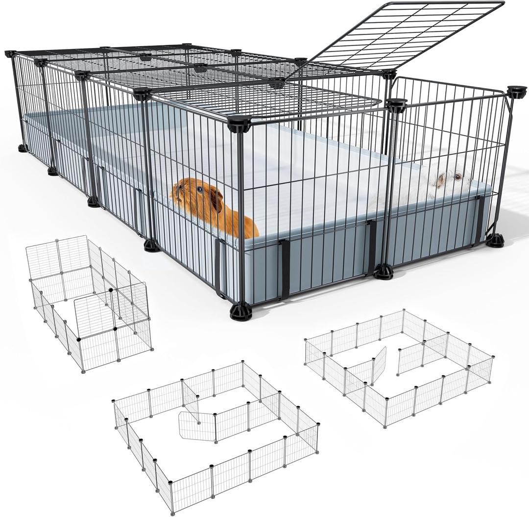 BUCATSTATE Guinea Pig Cages 20 Panels, Rabbit Cage Indoor with Waterproof Mat, Small Animal Playpen with Door for Guinea Pigs, Bunny, Hedgehogs, Chickens, Chinchillas (56" L x 24" W x 12" H)