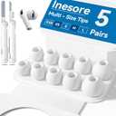 Inesore 5 Pairs Replacement Ear Tips for AirPods Pro 3 (2025) with Portable Storage Box & Cleaner Pen,Builtin dust Guard Screen Silicone Ear Tips 5 Sizes (S)Small