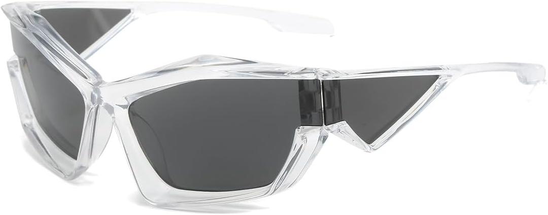 NIDOVIX Trendy Wrap Around Sunglasses for Men Women Fashion Cool Sport Y2K Stylish Cat Eye Sun Glasses UV400 Protection (Transparent/Grey)