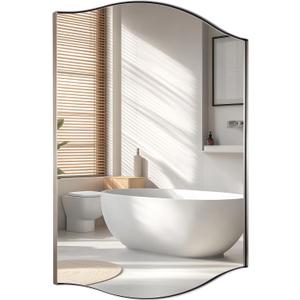 ANDY STAR Brushed Nickel Bathroom Mirror, 22"x30" Scalloped Wall Mirror in Stainless Steel Metal Frame, Unique Vanity Mirror with Modern Curved Edge Design, Ideal for Bathroom, Bedroom, Entryway