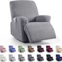 KinCam Recliner Covers, Stretch Reclining Chair Covers, Recliner Sofa Slipcovers Stripe Jacquard Recliner Couch Covers Furniture Protector Covers for Pet Kid (1 Seater, Light Gray)