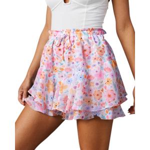Flowy Shorts for Women Casual Boho Floral Skorts Ruffle Mini Skirts Running Tennis Butterfly Chiffon Shorts (S)