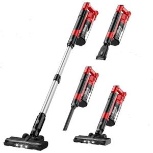 Cordless Vacuum Cleaners for Home with 2*Battery 8000mAh, Brushless Rechargeable Stick Vacuum with 3 Mode, 6 In 1 Portable Handheld Cordless Vacuum for Pet Hair /Hardwood Floor/Dorm/Carpet (Black Red)