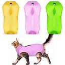 Nuanchu 3 Pieces Cat Recovery Suit Kitten Recovery Suit E-Collar Alternative for Cats and Dogs Abdominal Skin Anti Licking Pajama Clothes Sets(Small,Simple Style,Yellow Green Pink)