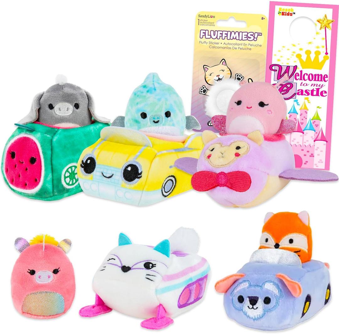 Squishmallows Squishville Plushies Set for Kids - Bundle 5 Squishville Plush Vehicle, Plus Sticker & More | Squishmallows Plush Set for Girls, Boys