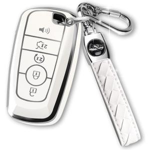 MILD EAST for Ford Key Fob Cover with Keychain,Car Key Case Shell Protector Holder 5 Buttons for Ford Explorer Fusion Escape Edge Expedition Mustang F150 F250 F350 F450 F550 Bronco,White