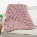 Mooreeke Chunky Knit Blanket 30"x40" Pink Soft Washable Chenille Throw Blanket Cozy 100% Handmade Crochet Blankets with Jumbo Chenille Yarn for Couch Bed Sofa Room Decor