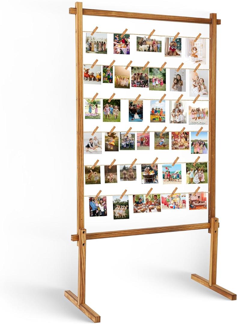 Collage Picture Frame,Photo Display Board with Clips,Wood Pictures Photos Frames With Stand for Wedding Graduation Party Birthday Greeting Letter Postcards Christmas Cards Holder Organizer,53 inch