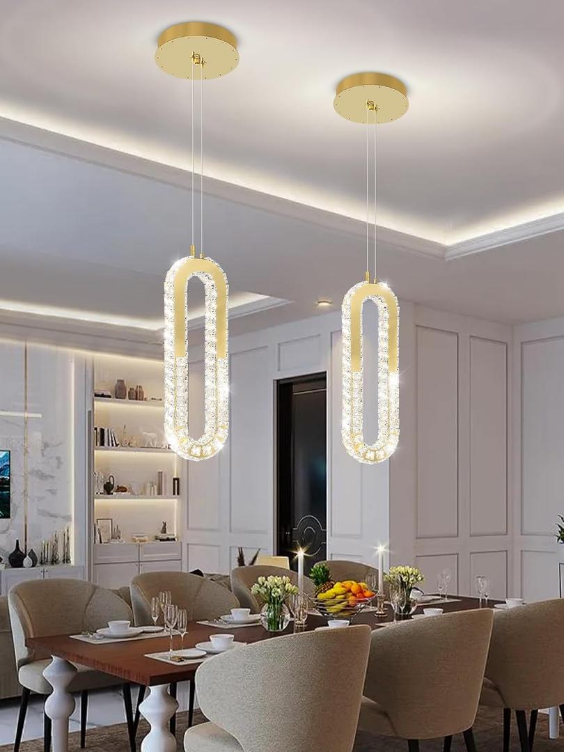 Modern Gold Pendant Lights Kitchen Island, Crystal Chandelier Lights Fixture,Elegant Adjustable Pendant Lighting for Dining Room Bedroom (1-Ring Chandelier)