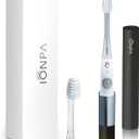 IONIC KISS IONPA DM Black Compact Ionic Power Electric Toothbrush with Travel Cap, Brushing Timer, 2 Modes, 2 Soft Extended Filament Brush Heads Made in Japan, KISS You, Outdoor DM-011BK