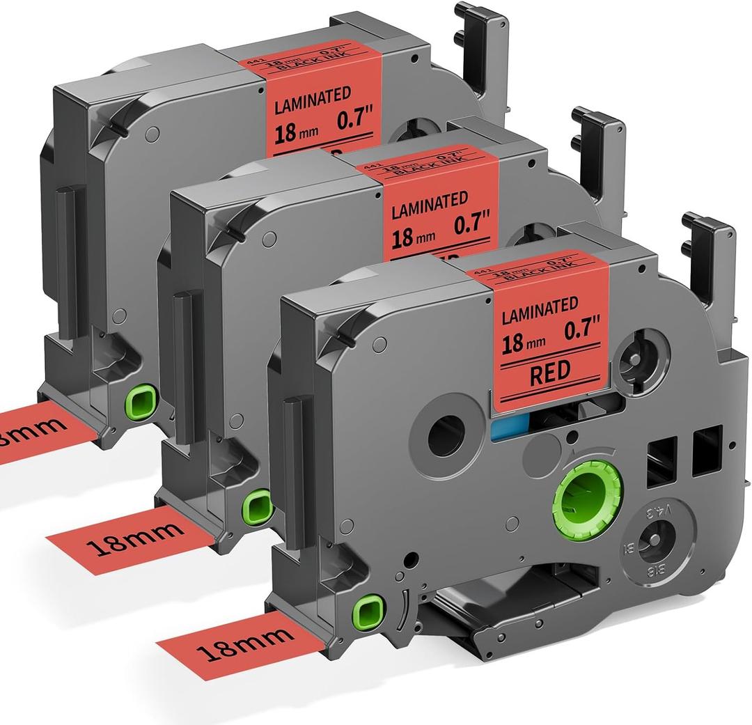 Label KINGDOM 18mm Red Label Tape Replacement for Brother TZe-441 TZe441 3/4" Black on Red TZ Tape 18mm 0.7 Laminated Compatible with Brother P Touch for PTD400 PTD410 PTD600, 3-Pack