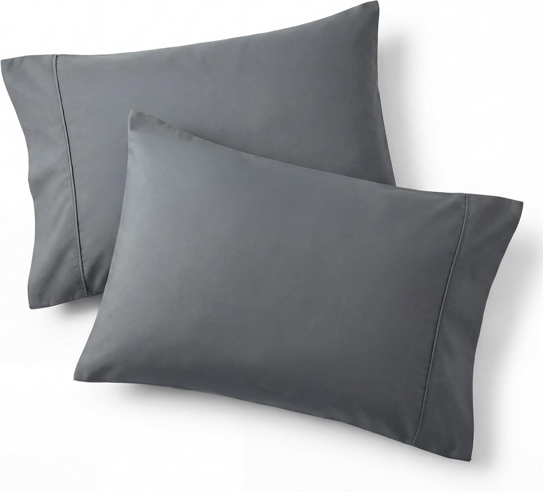Bedsure King Size Pillow Cases Set of 2 - Dark Grey Brushed Microfiber Pillowcases 2 Pack, Super Soft Pillow Case Cover with Envelope Closure for Kids, Wrinkle, Fade Resistant, 20x36 Inches