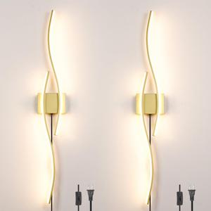Daunton Modern Gold Plug in Wall Sconces Set of Two, RC Dimmable LED Plug in Wall Light, Wall Lamps with Plug in Cord for TV Wall Sconces, Gold Sconce Wall Lighting for Living Room, Hallway, Bedroom