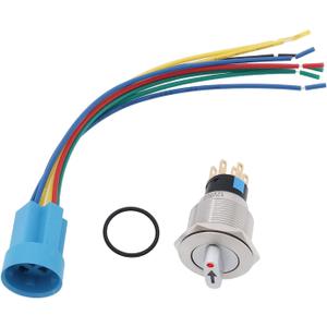 Set of 22mm (7/8") 3-Position Rotary Switch 12V/24V DC Self-Locking DPDT Latching Switch Red