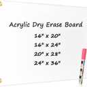 Large Clear Acrylic Dry Erase Board, 36" X 24" Golden Non-Magnetic Frameless Clear White Board for Wall, Erasable Acrylic Board for Wall, Home, Office, School, 2 Markers