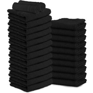 24 Pack Black Hand Towels 100% Cotton Spa Towels 16x27 inches Highly Absorbable Facial, Gym, Hair and Face Towels in Bulk