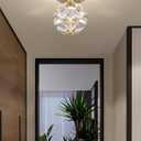 ykolupty Modern Small Crystal Ceiling Chandelier Mini Gold Semi Flush Mount Chandelier Light Fixture for Hallway Bedroom Bathroom Globe Ceiling Light Fixture