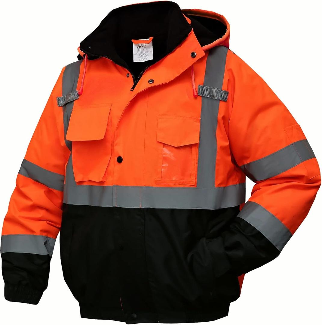 SKSAFETY High Visibility Reflective Jackets for Men, Waterproof Class 3 Safety Jacket with Pockets, Hi Vis Orange Coats with Black Bottom, Mens Work Construction Coats for Cold Weather,2XL, 1 Pack (XX-Large)