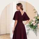 Bbonlinedress Women Midi Vintage Cocktail Party Tea Dress Short Sleeve Formal Wedding Guest Church Modest Dress (Medium, Burgundy)